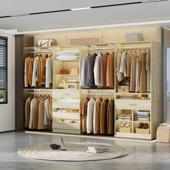 Freestanding Closet Organizer System Set of 2, with 5 Drawers & Hanging Rods