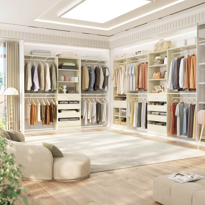 Closet Organizer System Set of 3, with 9 Wooden Drawers & 8 Hanging Rods, Adjustable