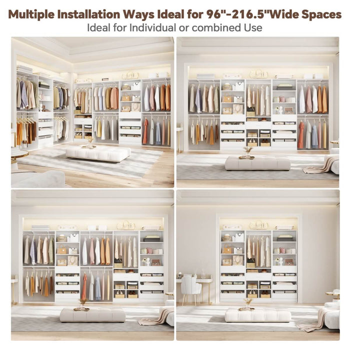 Closet Organizer System Set of 3, with 9 Wooden Drawers & 8 Hanging Rods, Adjustable