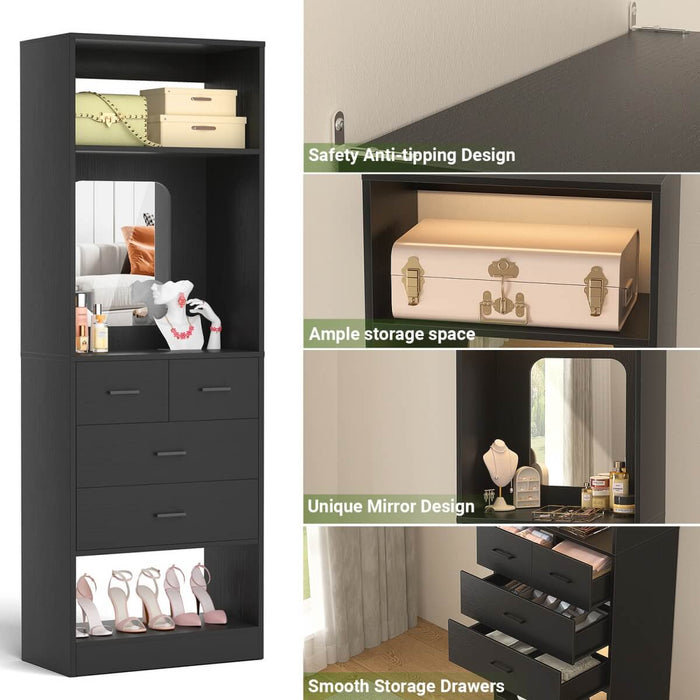 25 Inch Freestanding Closet System with Mirror And Drawers