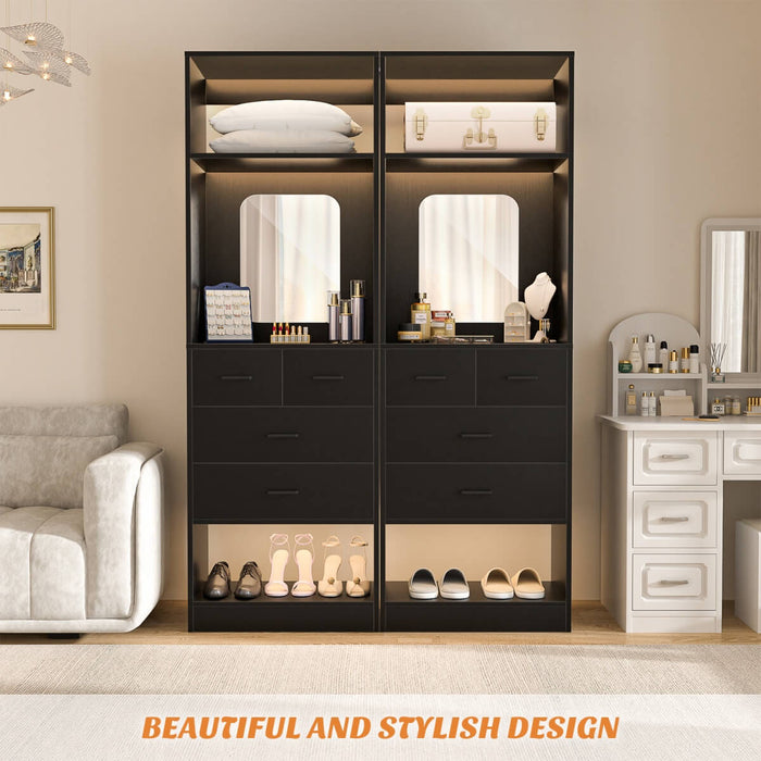 25 Inch Freestanding Closet System with Mirror And Drawers