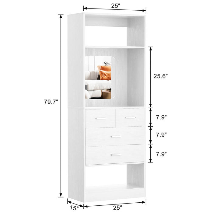 25 Inch Freestanding Closet System with Mirror And Drawers