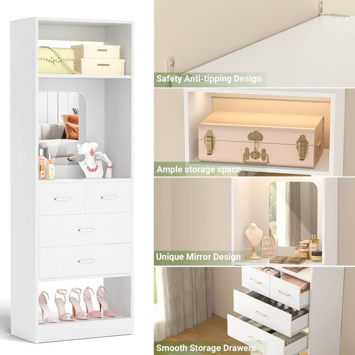 25 Inch Freestanding Closet System with Mirror And Drawers