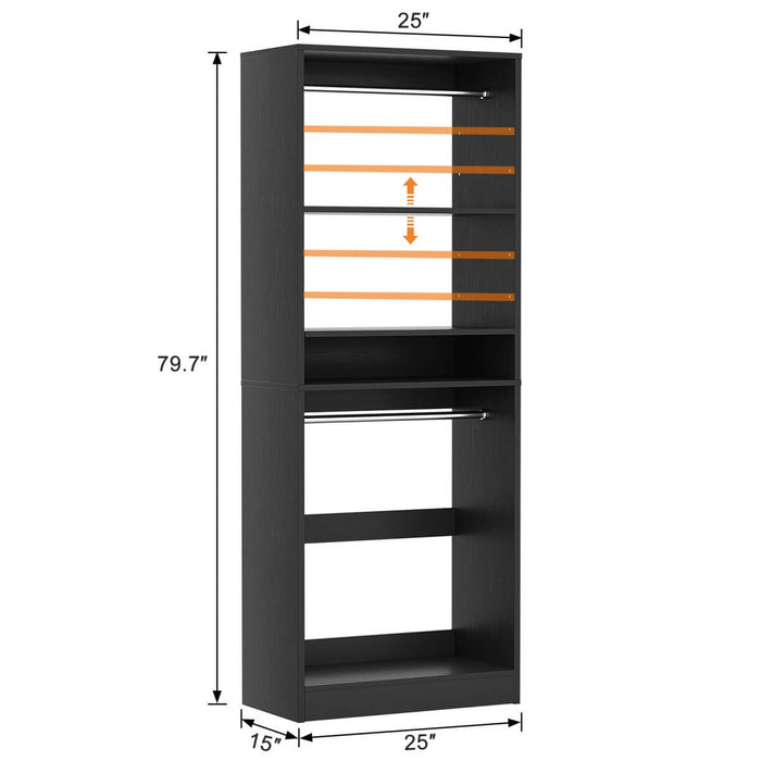 25'' Closet System with 2 Hanging Rods and Adjustable Shelves