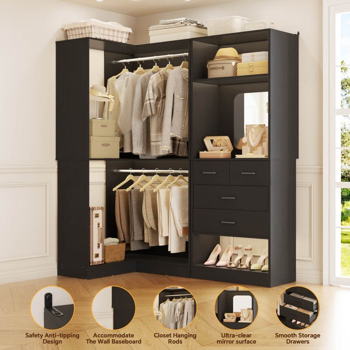 56.5 Inch Corner Closet Organizer System with 4 Drawers
