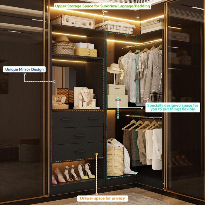 56.5 Inch Corner Closet Organizer System with 4 Drawers