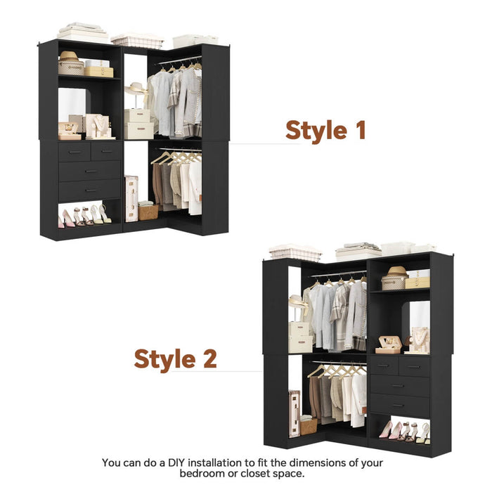 56.5 Inch Corner Closet Organizer System with 4 Drawers