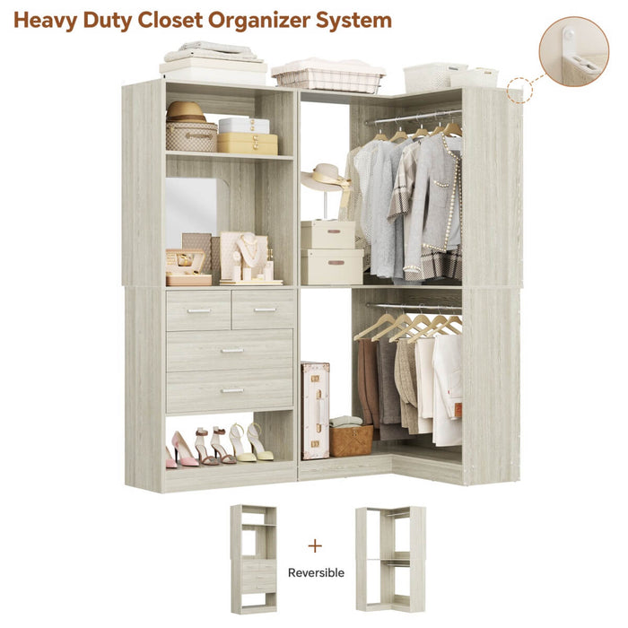 56.5 Inch Corner Closet Organizer System with 4 Drawers