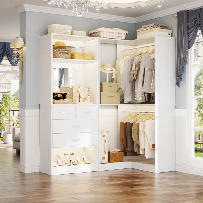 56.5 Inch Corner Closet Organizer System with 4 Drawers
