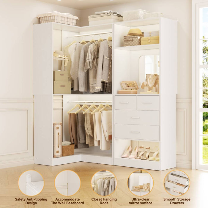 56.5 Inch Corner Closet Organizer System with 4 Drawers