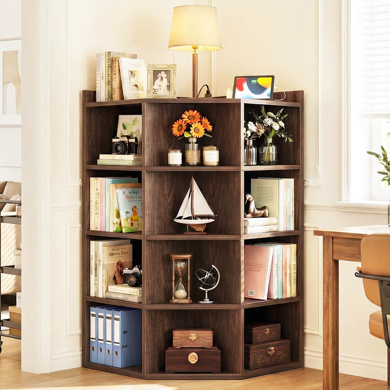 4-Tier 15 Cube Corner Bookshelf with Power Outlets