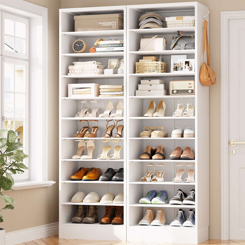 10-Tier Freestanding Wooden Shoe Rack Cabinet，2Pack