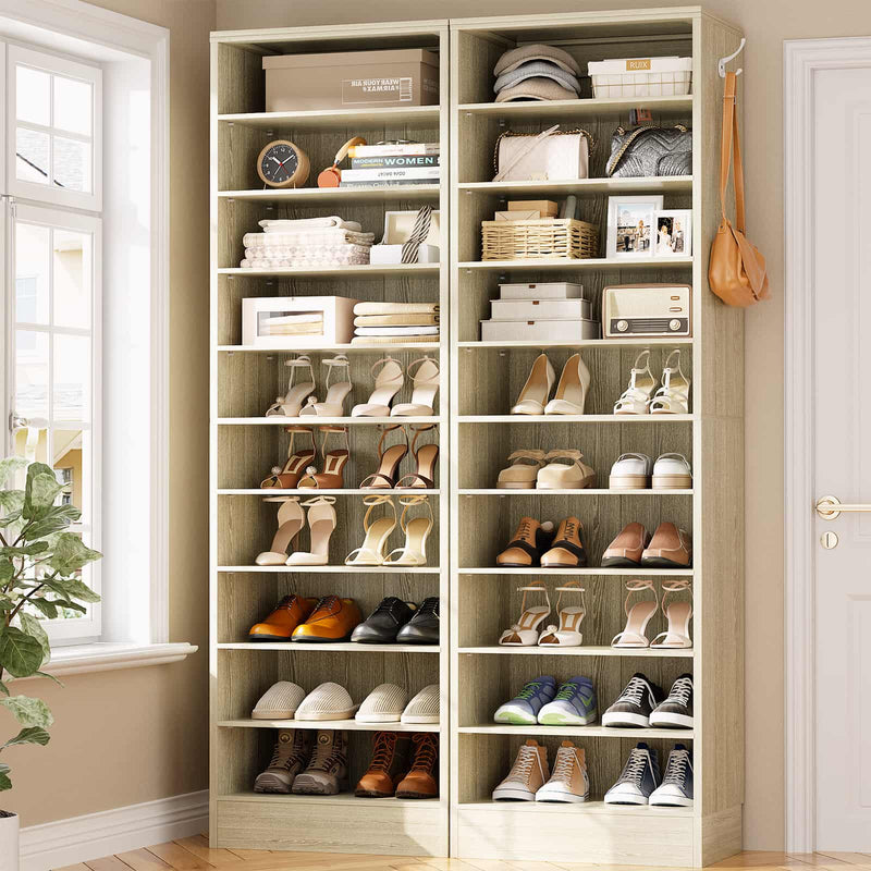 10-Tier Freestanding Wooden Shoe Rack Cabinet，2Pack