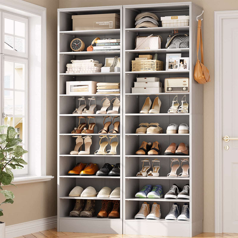 10-Tier Freestanding Wooden Shoe Rack Cabinet，2Pack