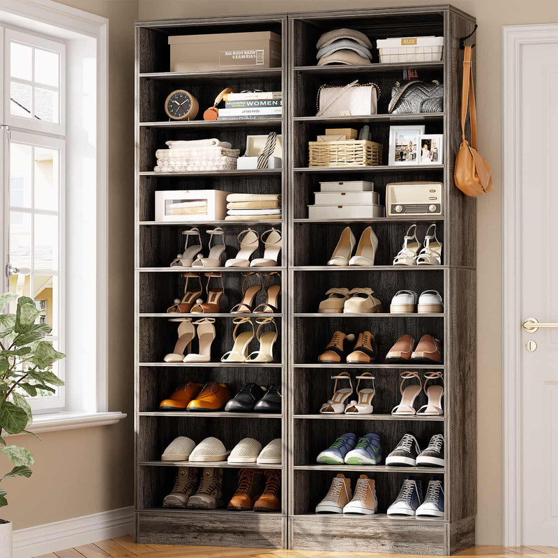 10-Tier Freestanding Wooden Shoe Rack Cabinet，2Pack