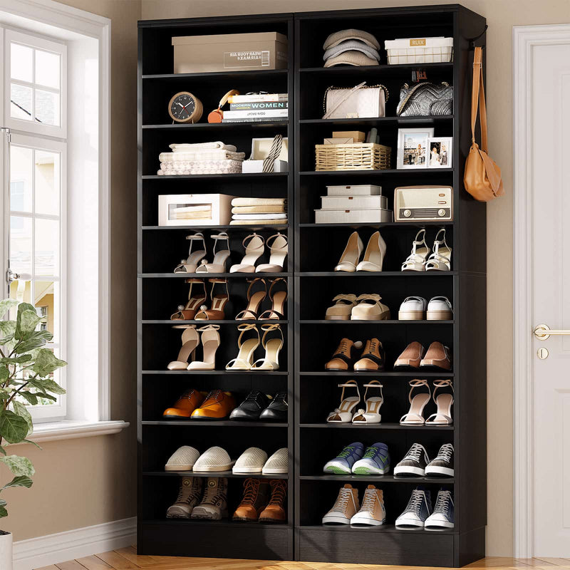 10-Tier Freestanding Wooden Shoe Rack Cabinet，2Pack