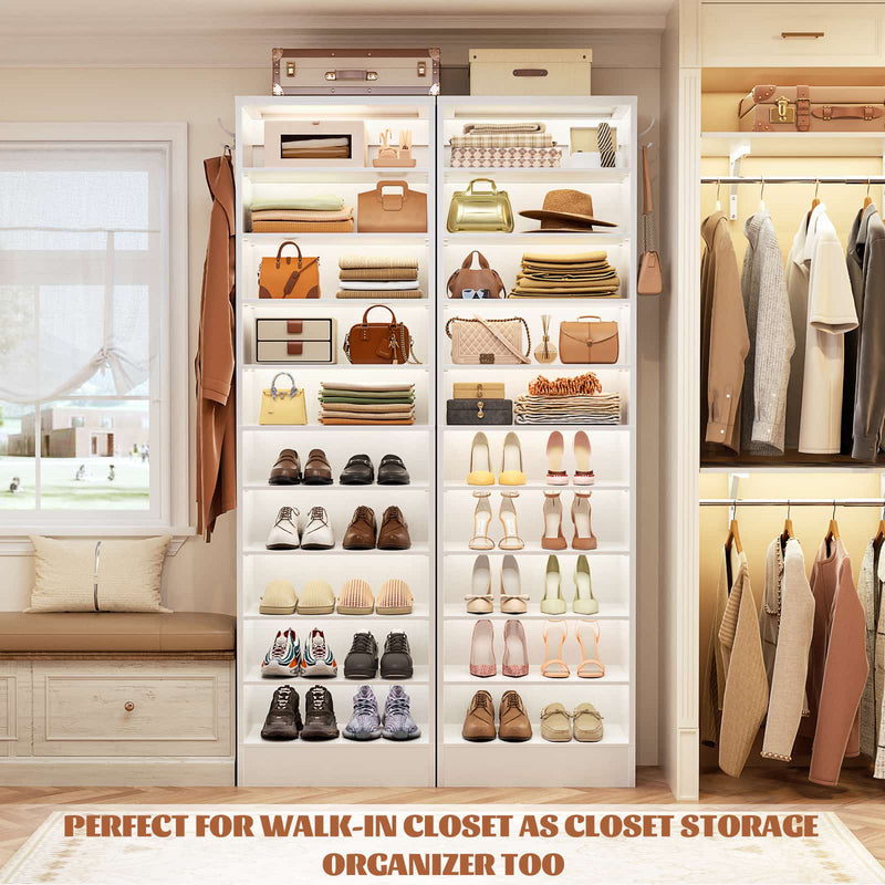 10-Tier Freestanding Wooden Shoe Rack Cabinet，2Pack