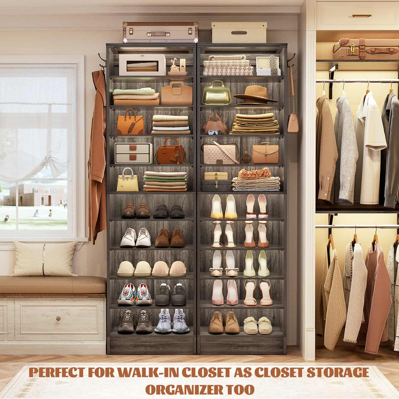 10-Tier Freestanding Wooden Shoe Rack Cabinet，2Pack