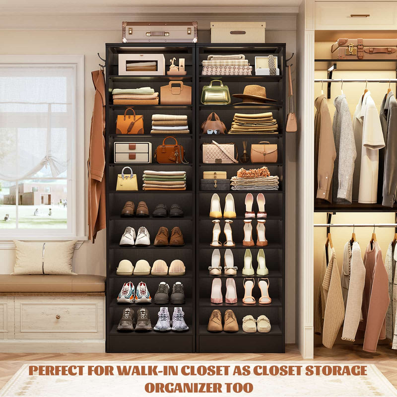 10-Tier Freestanding Wooden Shoe Rack Cabinet，2Pack