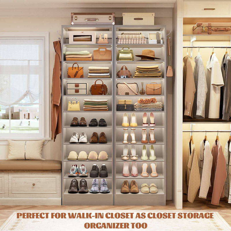 10-Tier Freestanding Wooden Shoe Rack Cabinet，2Pack