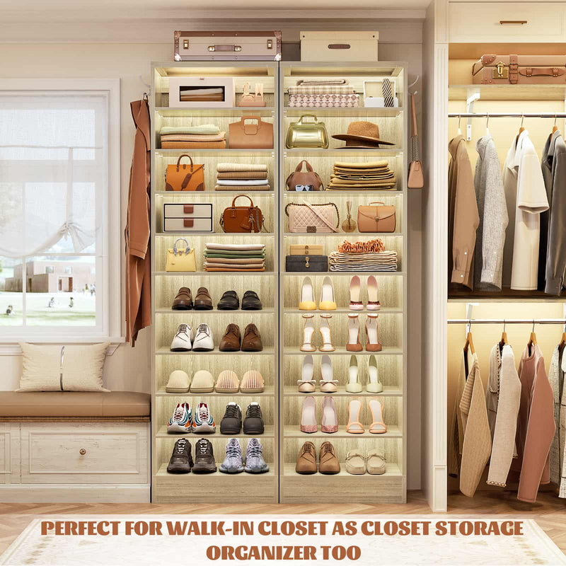 10-Tier Freestanding Wooden Shoe Rack Cabinet，2Pack