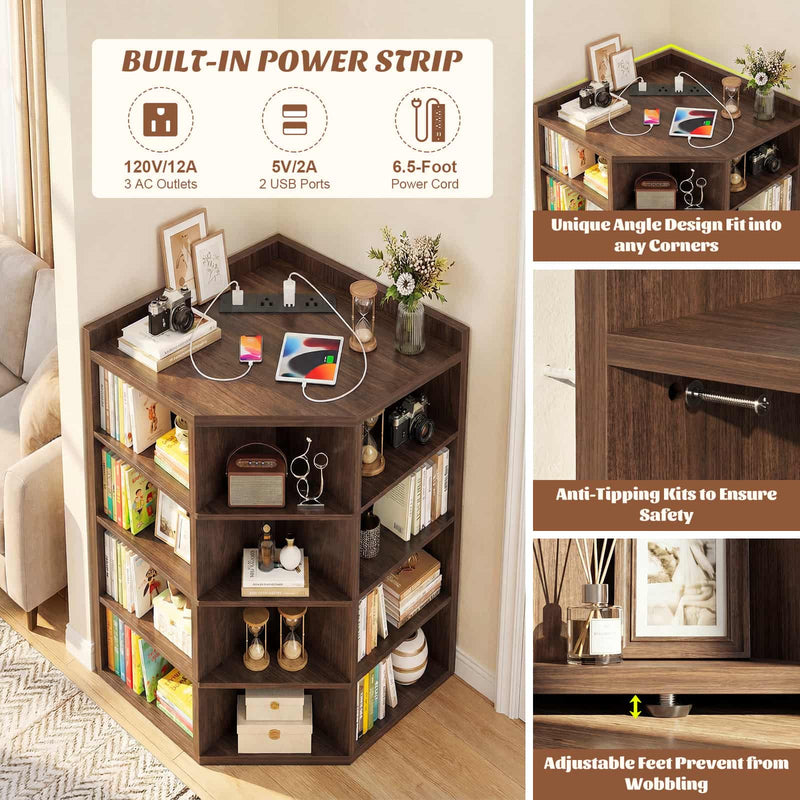 4-Tier 15 Cube Corner Bookshelf with Power Outlets