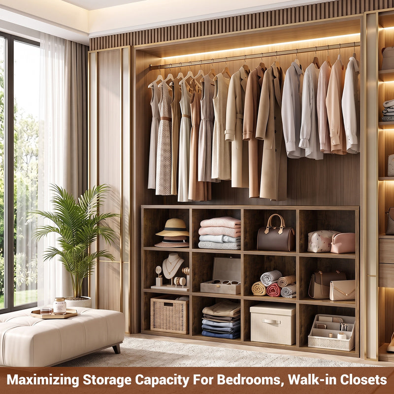 47.7" Wide 12-Cube Storage Shelf Bookcase, Wooden Open Organizer with Full Back Panel, Fits 11x11" Bins, Bookcase for Home Office, Bedroom