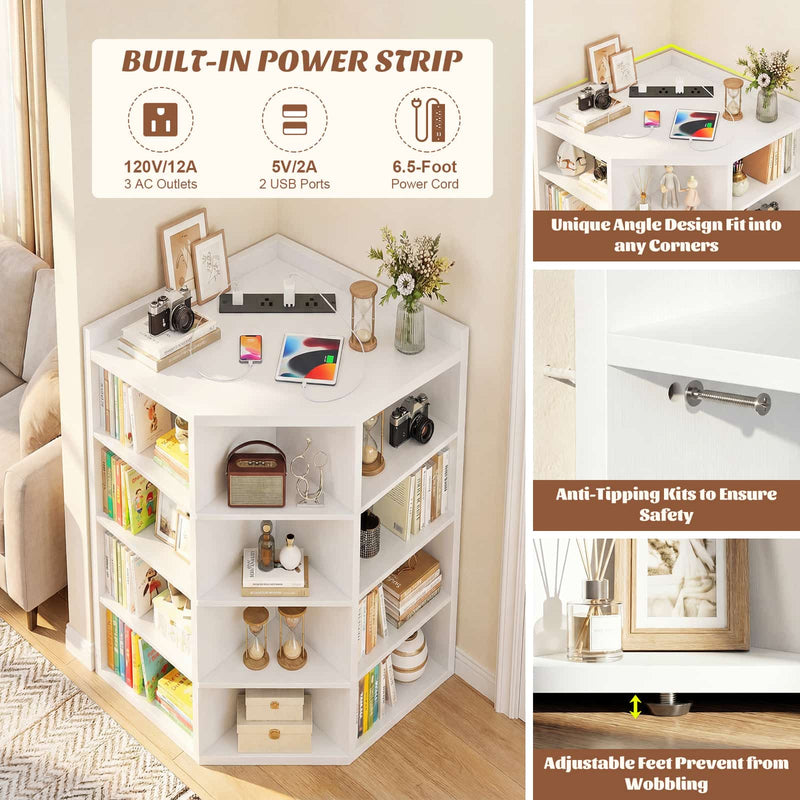 4-Tier 15 Cube Corner Bookshelf with Power Outlets