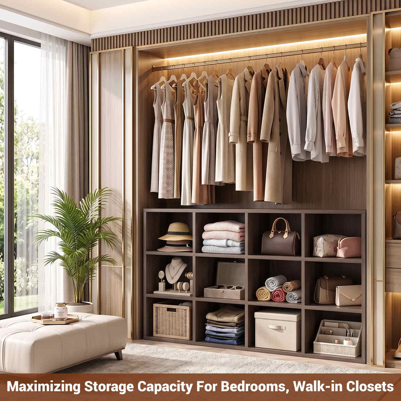 47.7" Wide 12-Cube Storage Shelf Bookcase, Wooden Open Organizer with Full Back Panel, Fits 11x11" Bins, Bookcase for Home Office, Bedroom