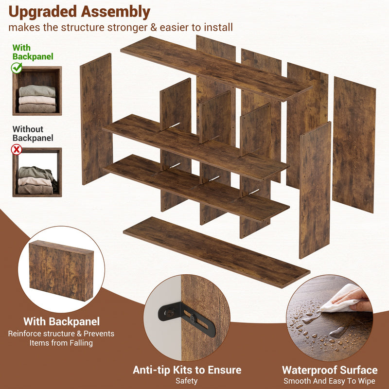 47.7" Wide 12-Cube Storage Shelf Bookcase, Wooden Open Organizer with Full Back Panel, Fits 11x11" Bins, Bookcase for Home Office, Bedroom