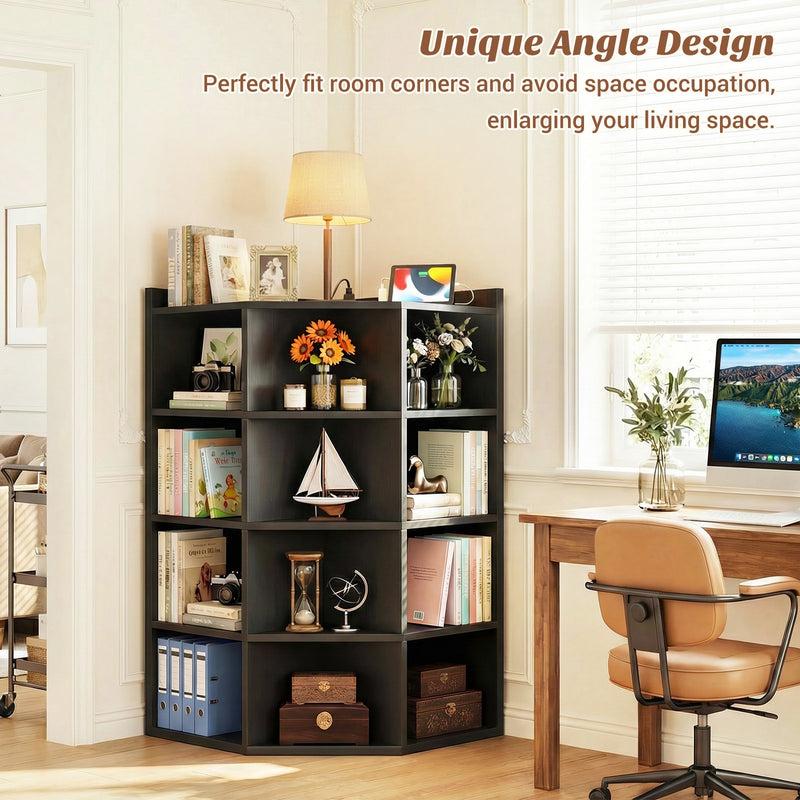 4-Tier 15 Cube Corner Bookshelf with Power Outlets