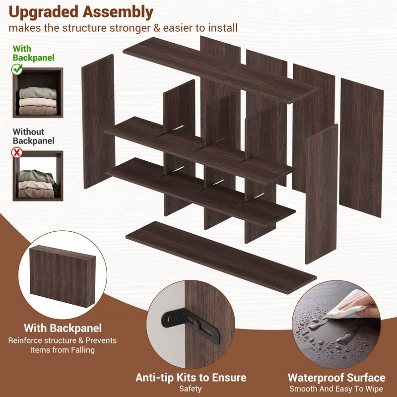 47.7" Wide 12-Cube Storage Shelf Bookcase, Wooden Open Organizer with Full Back Panel, Fits 11x11" Bins, Bookcase for Home Office, Bedroom
