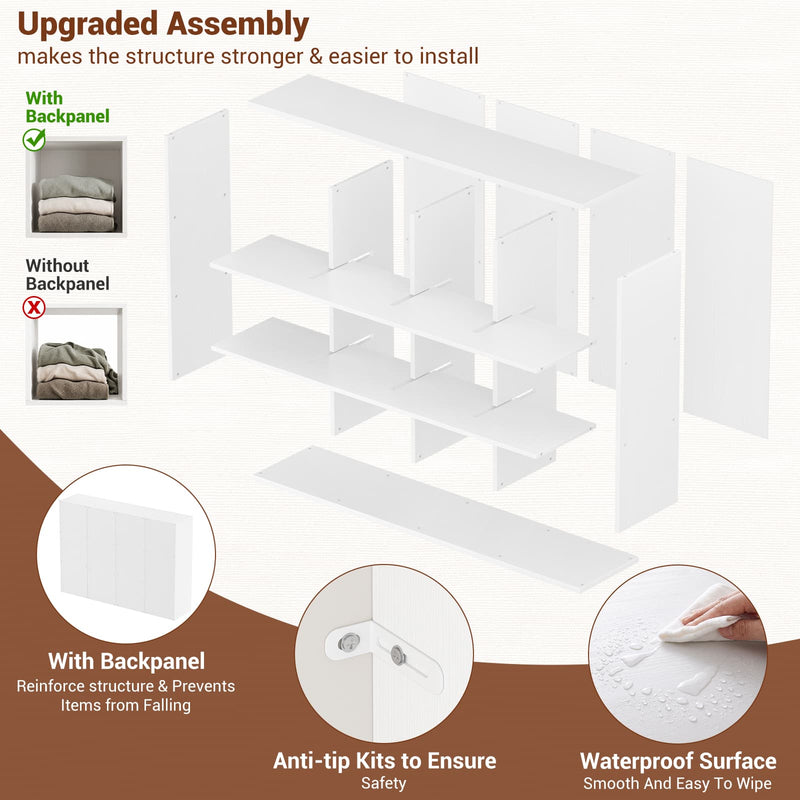 47.7" Wide 12-Cube Storage Shelf Bookcase, Wooden Open Organizer with Full Back Panel, Fits 11x11" Bins, Bookcase for Home Office, Bedroom