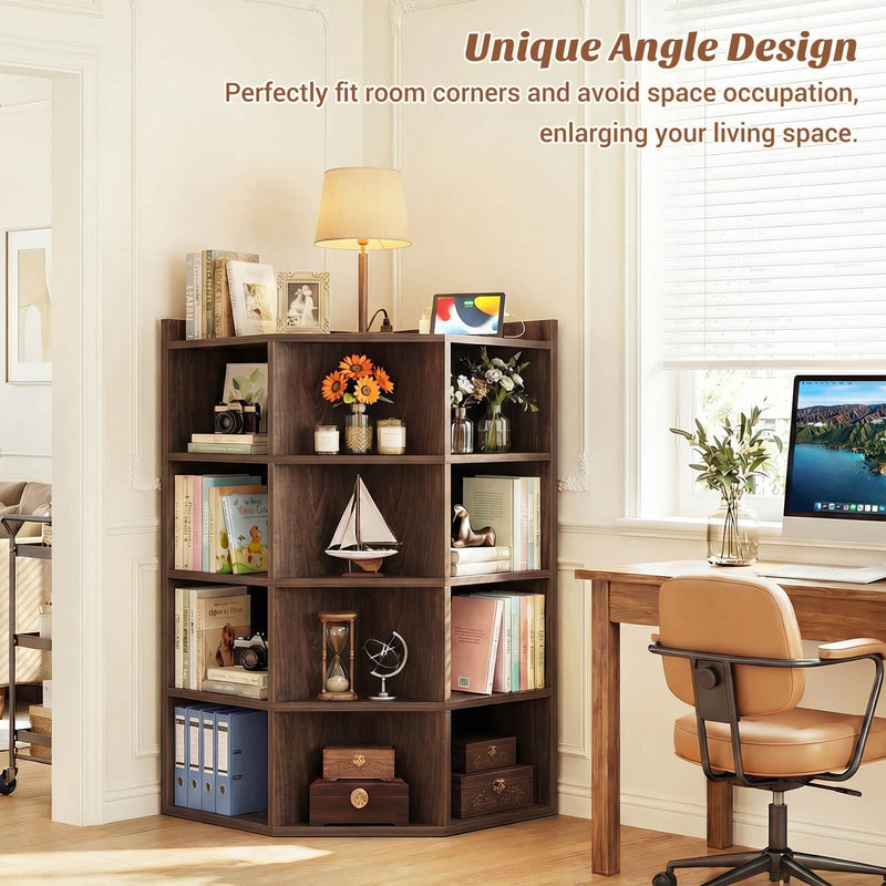 4-Tier 15 Cube Corner Bookshelf with Power Outlets
