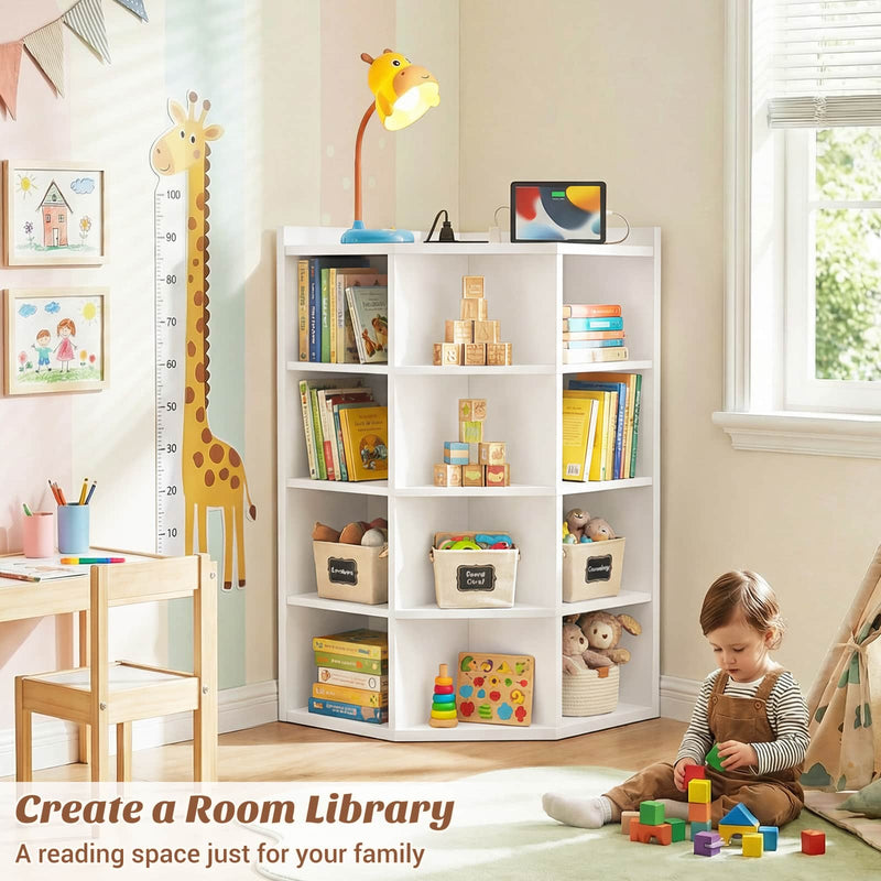 4-Tier 15 Cube Corner Bookshelf with Power Outlets