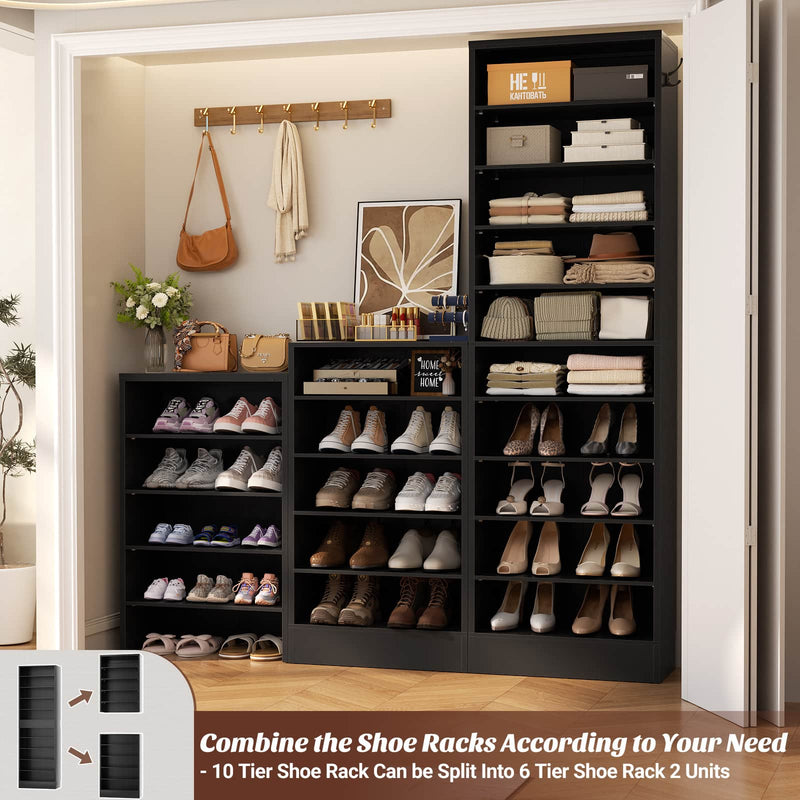 10-Tier Freestanding Wooden Shoe Rack Cabinet，2Pack