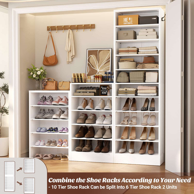 10-Tier Freestanding Wooden Shoe Rack Cabinet，2Pack
