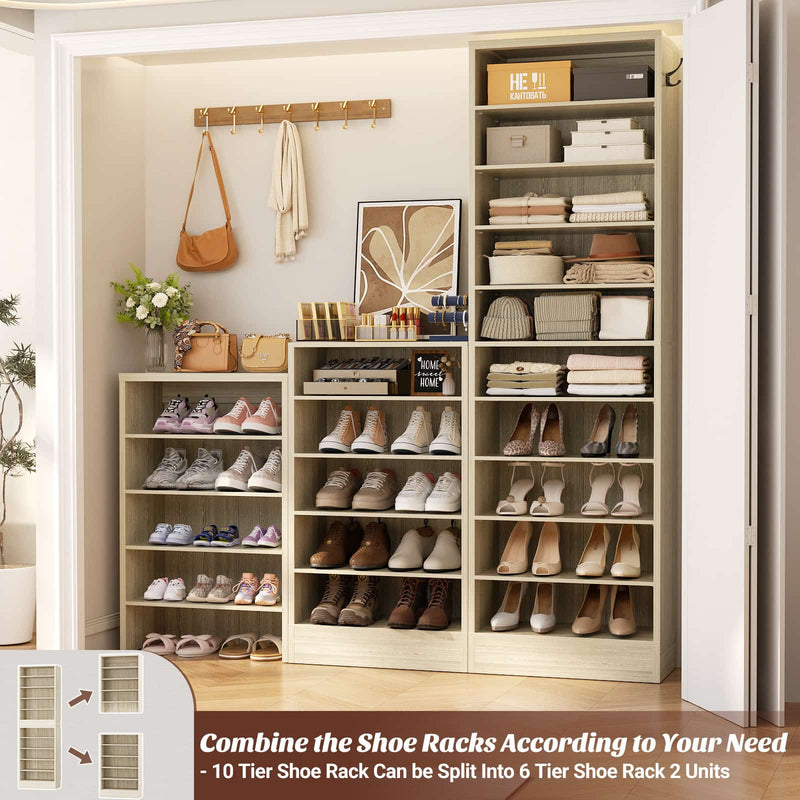 10-Tier Freestanding Wooden Shoe Rack Cabinet，2Pack