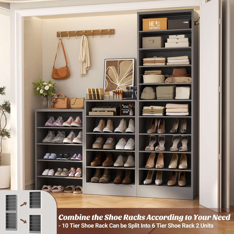 10-Tier Freestanding Wooden Shoe Rack Cabinet，2Pack