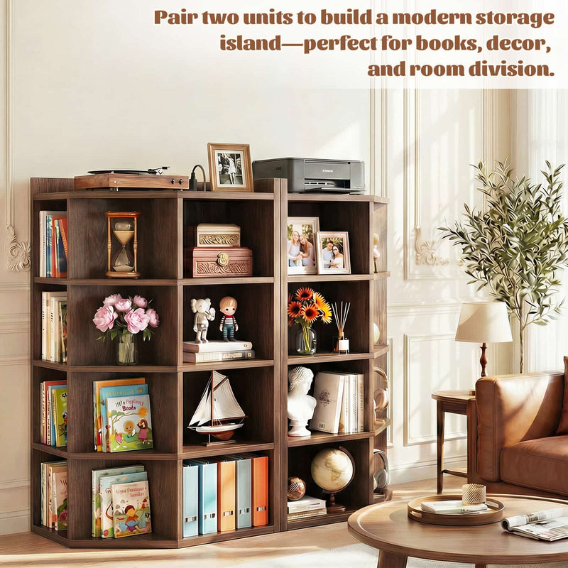 4-Tier 15 Cube Corner Bookshelf with Power Outlets