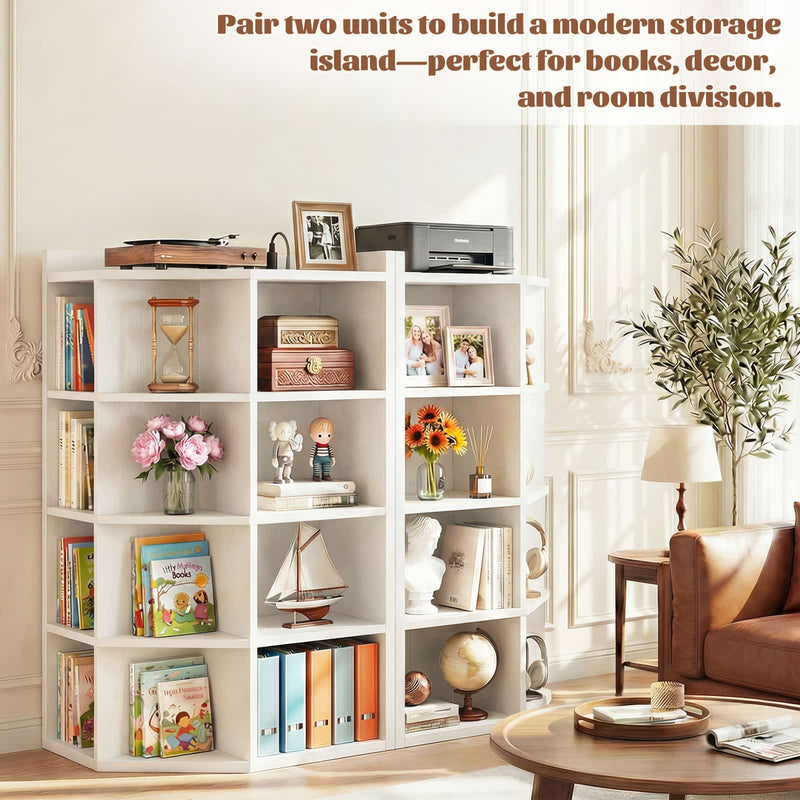 4-Tier 15 Cube Corner Bookshelf with Power Outlets