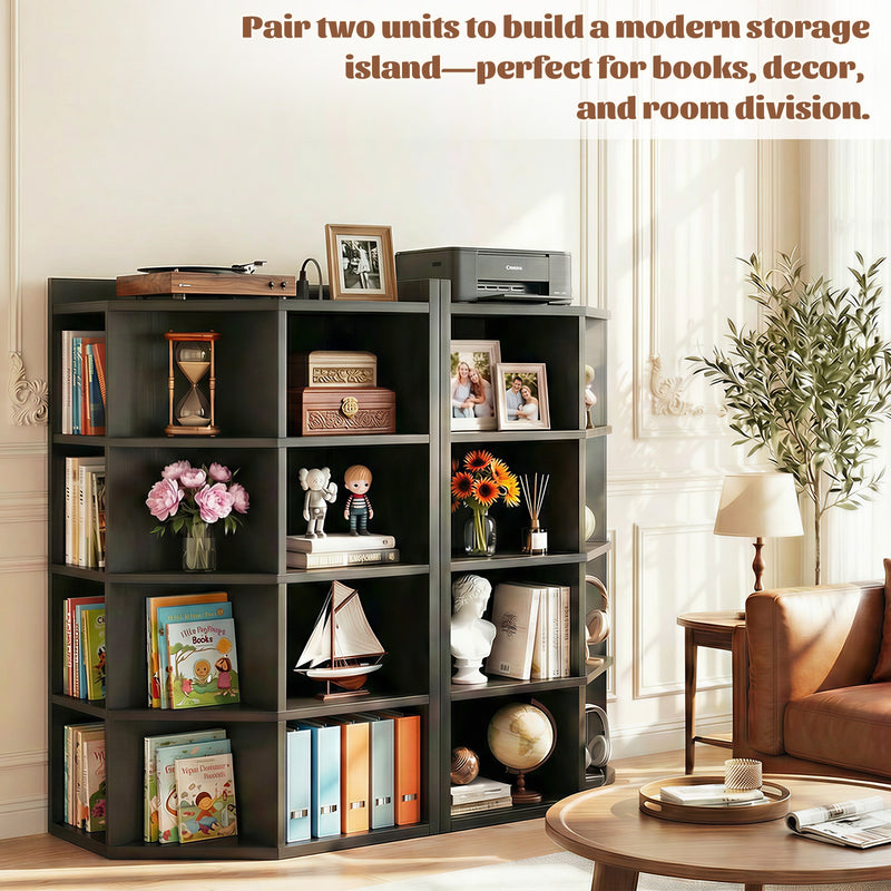 4-Tier 15 Cube Corner Bookshelf with Power Outlets