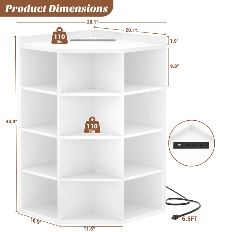4-Tier 15 Cube Corner Bookshelf with Power Outlets