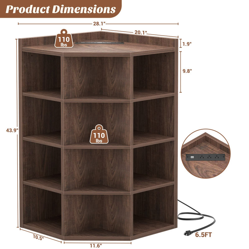 4-Tier 15 Cube Corner Bookshelf with Power Outlets