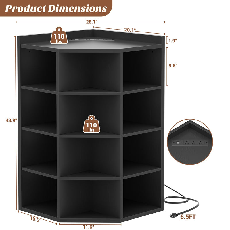 4-Tier 15 Cube Corner Bookshelf with Power Outlets