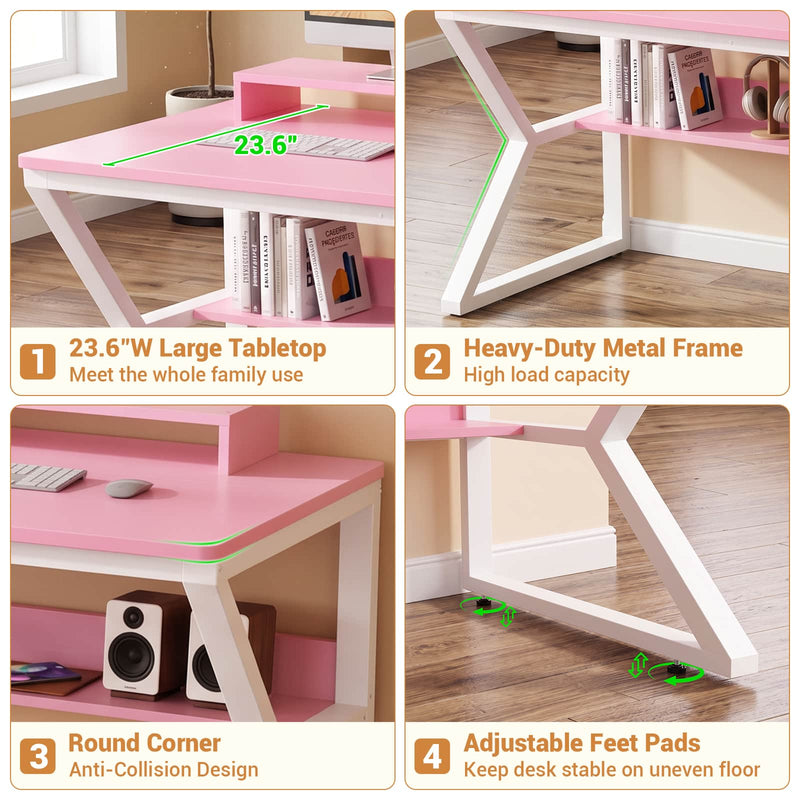 71-Inch Two-Person Computer Desk with Power Outlets, Storage Shelf