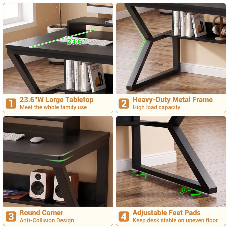 71-Inch Two-Person Computer Desk with Power Outlets, Storage Shelf