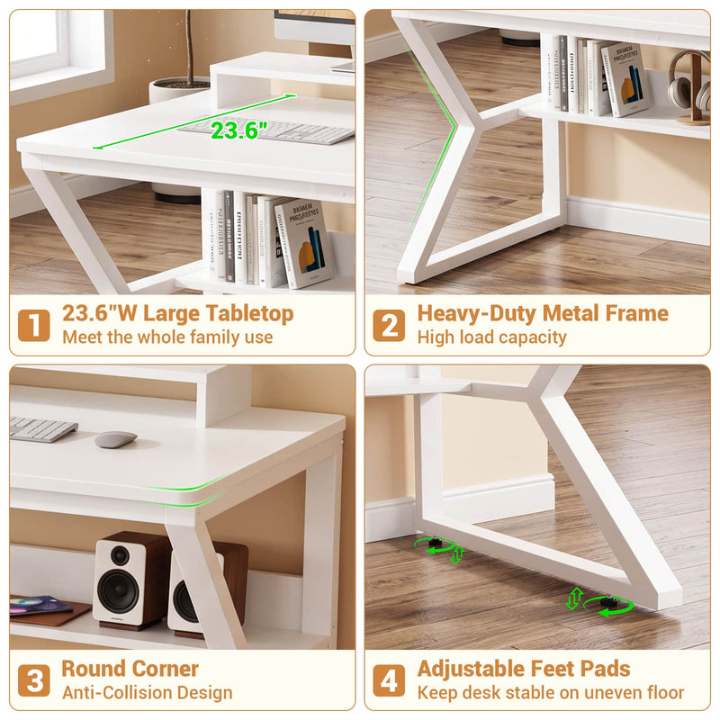 71-Inch Two-Person Computer Desk with Power Outlets, Storage Shelf