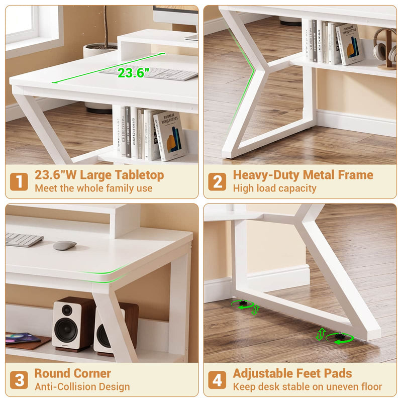 63-Inch Two-Person Computer Desk with Power Outlets, Storage Shelf