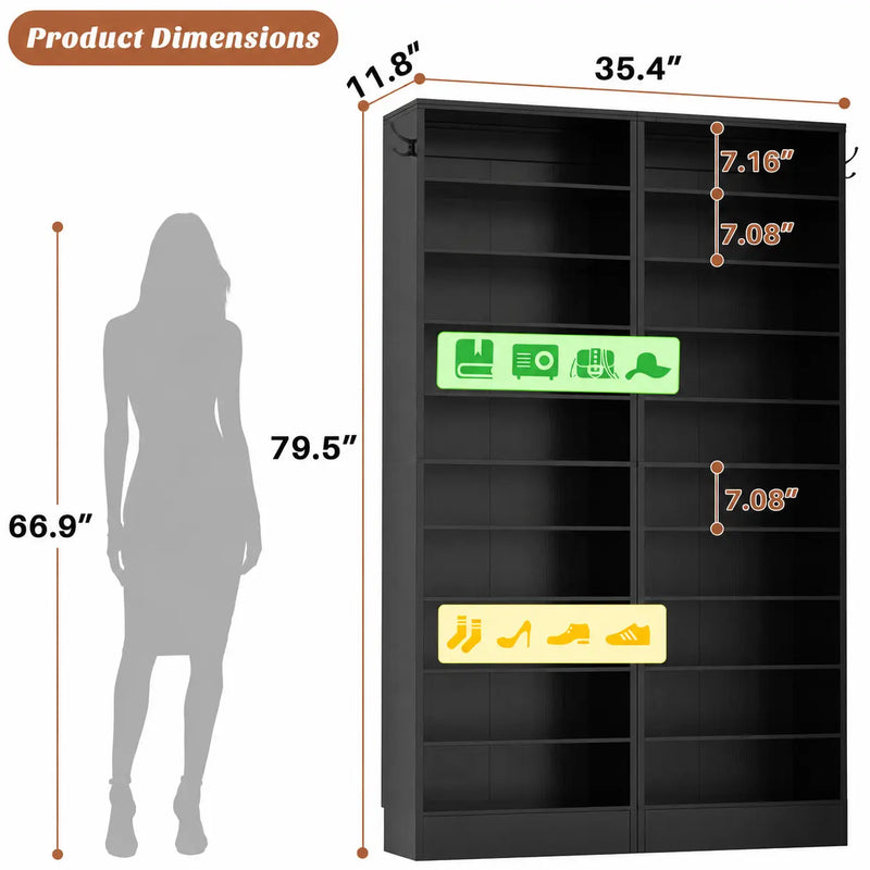10-Tier Freestanding Wooden Shoe Rack Cabinet，2Pack